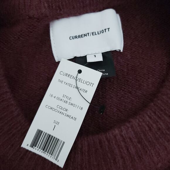 CURRENT / ELLIOTT Yates Sweater destroyed sporty pullover Cordovan Size 1 S NEW - Picture 6 of 8
